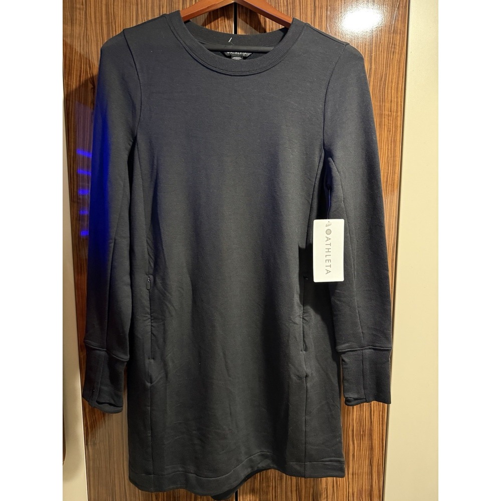 Athleta Womens Black Coaster Luxe Sweatshirt Dress Size M NWT 5861-0119
